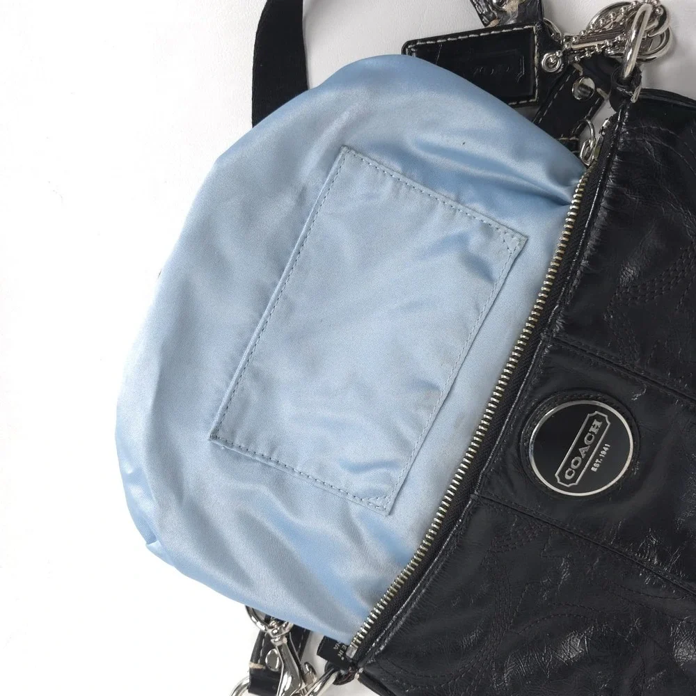 COACH Crossbody Black Patent Leather Embossed Shoulder Hobo Bag D1126 F15141